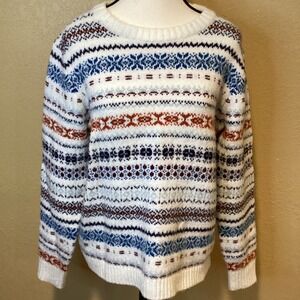 Treasure & Bond Fair Isle Sweater, White, Fair Isle Stripes, Women's Size Medium
